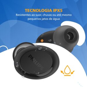 PHILIPS Fone de ouvido sem fio TWS bluetooth TAT1235BK